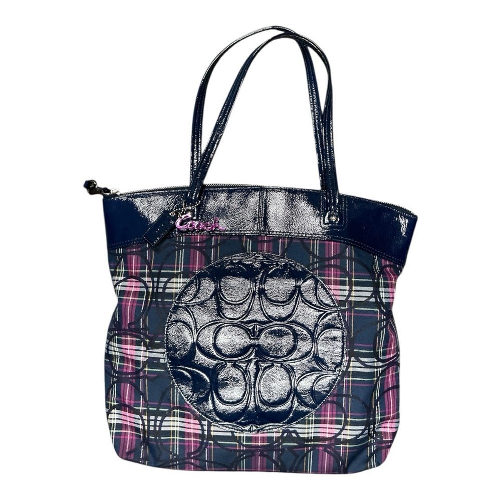 Coach - EC - Blue and Pink Tote with Signature Style & Patent Leather